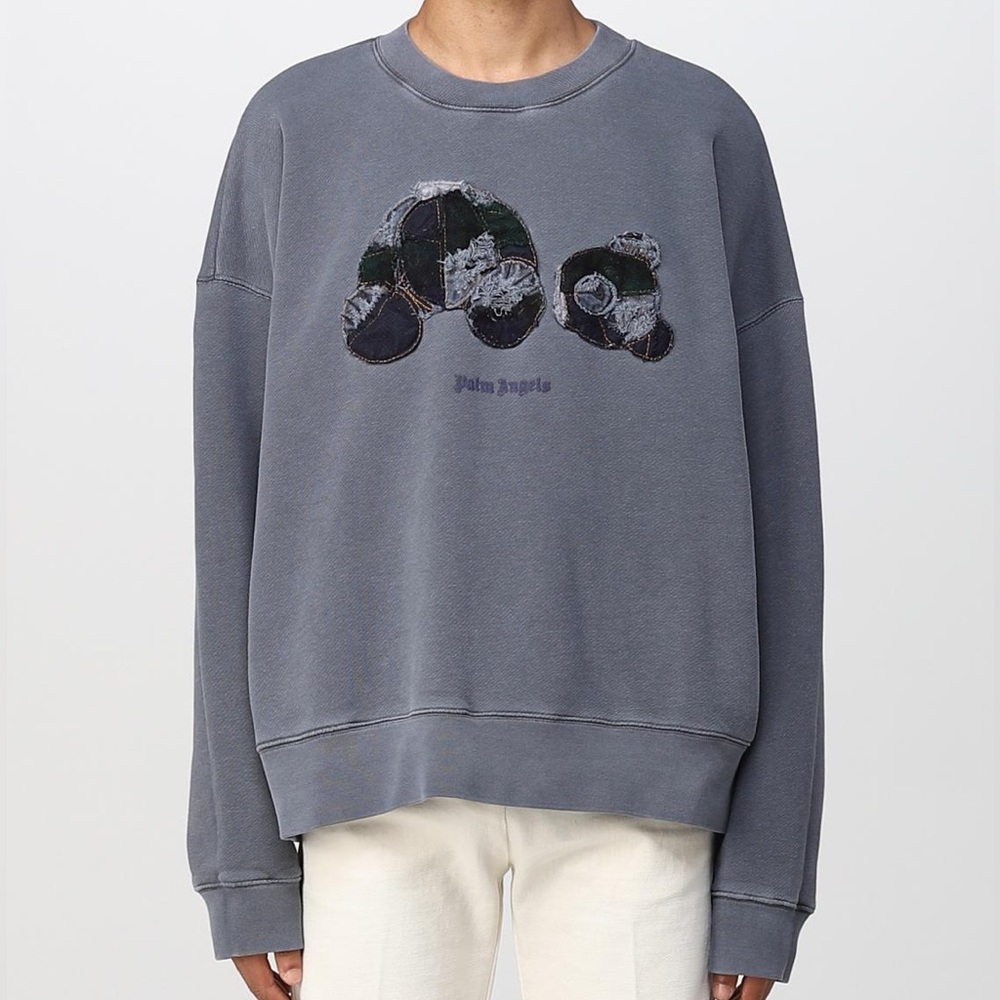 Palm Angels Gray Blue Teddy Bear Sweatshirt Unisex